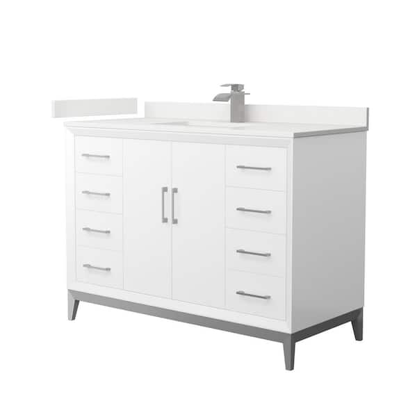 Wyndham Collection Amici 48 in. W x 22 in. D x 35.25 in. H Single Bath Vanity in White with White Quartz Top