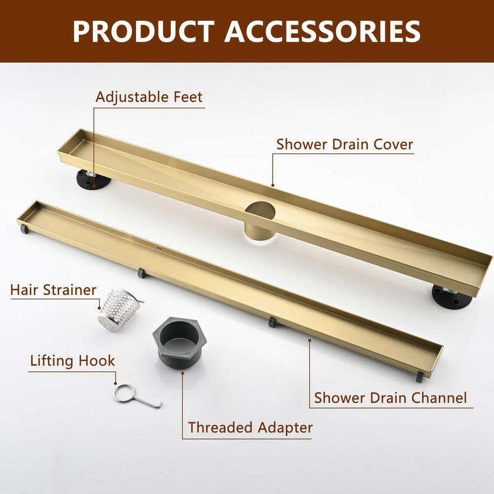 30 Inch Brushed Gold Stainless Steel Linear Shower Drain