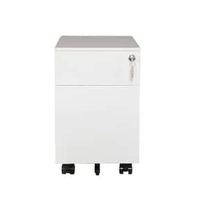 White Mobile Metal File Cabinet with 2-Drawer and Lock, Fully Assembled