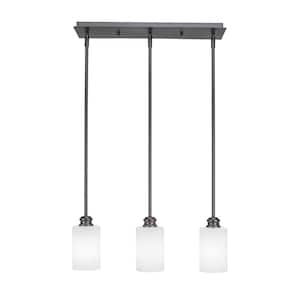 Albany 60-Watt 3-Light Espresso, Linear Pendant Light with 4 in. White Matrix Glass and No Bulbs Included