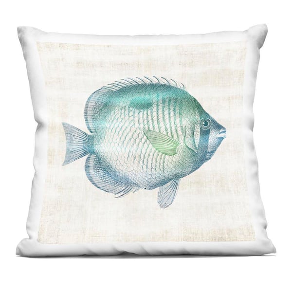 Stupell Industries Fish Impression Sea Life Blue Abstract Polyester 18 in. x 18 in. Throw Pillow