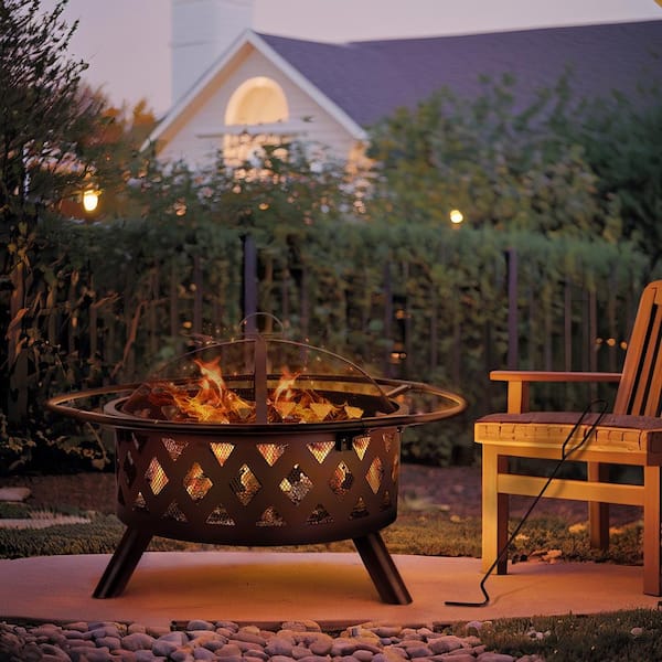 20 in. Indoor and Outdoor Steel Black Round Wood Burning Fire Pit with Spark Screen