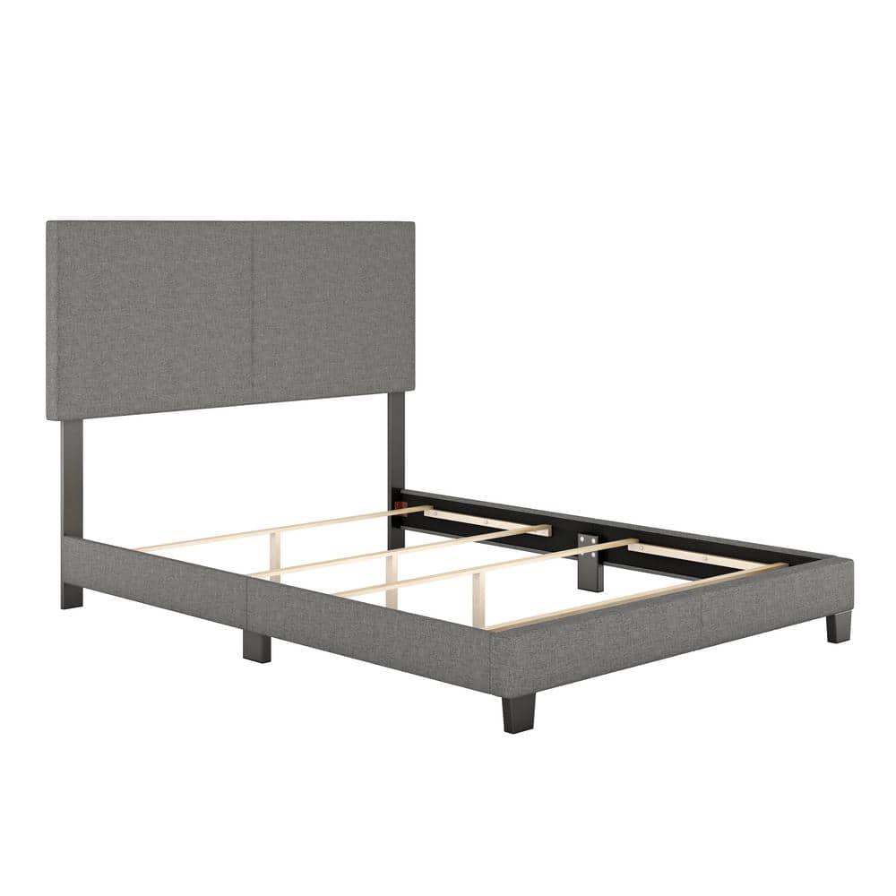 Twin Gray Linen Upholstered Platform Bed with Sleek Headboard