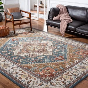 Heritage Dark Green/Brown 9 ft. x 12 ft. Border Floral Medallion Area Rug