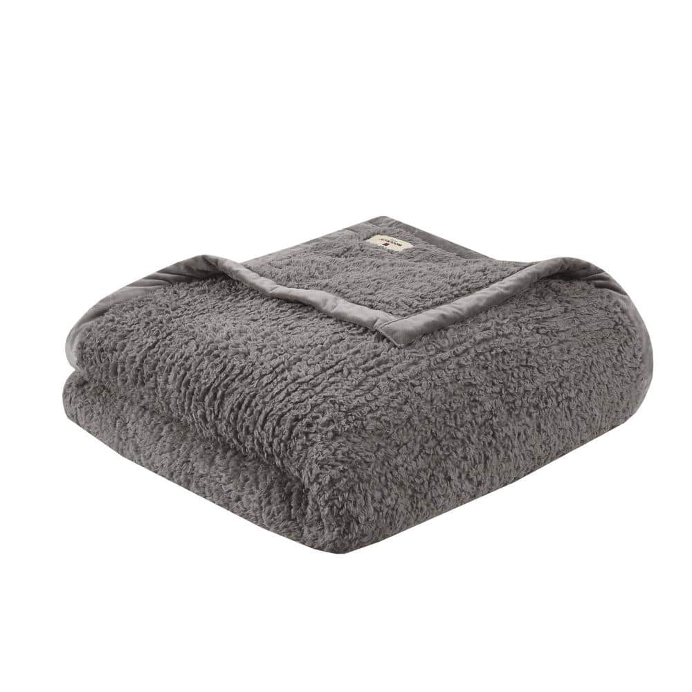 King Size Gray Fleece Reversible Blanket with Velvet Binding