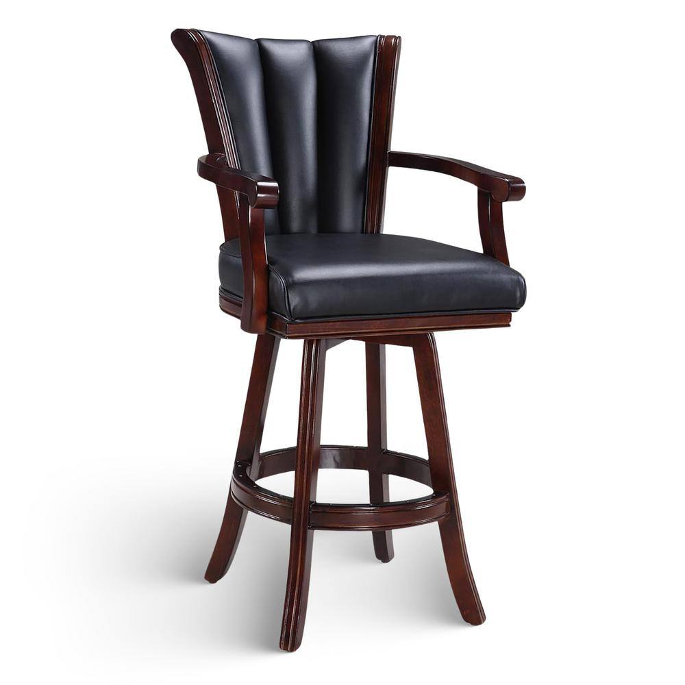 Avondale 29 in. Swivel Bar Stool with Arm Rests - Mahogany Finish