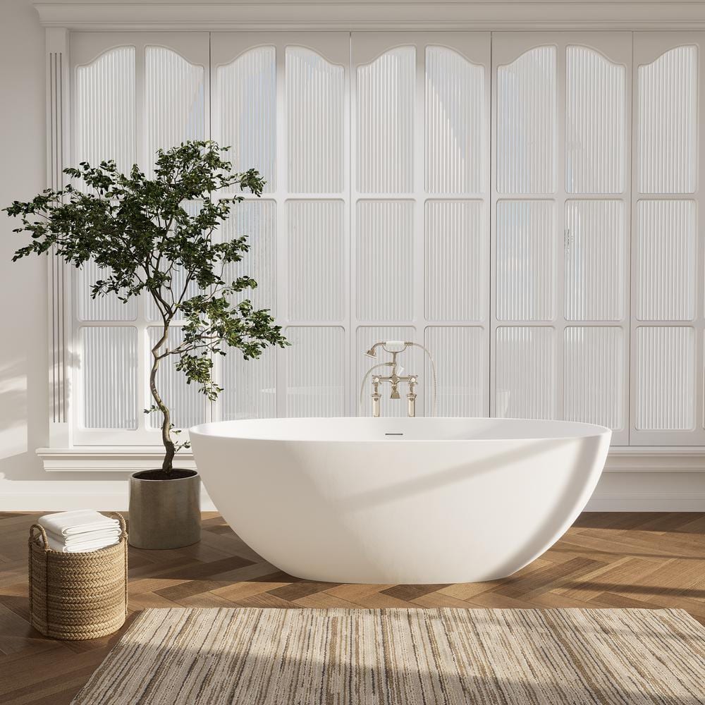 Euston 65'' Matte White Solid Surface Freestanding Oval Bathtub