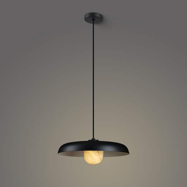 PUYRNF 16 in. 1-light Black Modern Pendant Light, Farmhouse Vintage Pendant Light for Kitchen Island, Dining Room, Hallway