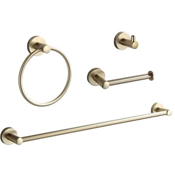 Unbranded 4-Pieces Bath Hardware Accessory Set with Mounting Adjustable 24 in. Bathroom Towel Rack in Brushed Gold