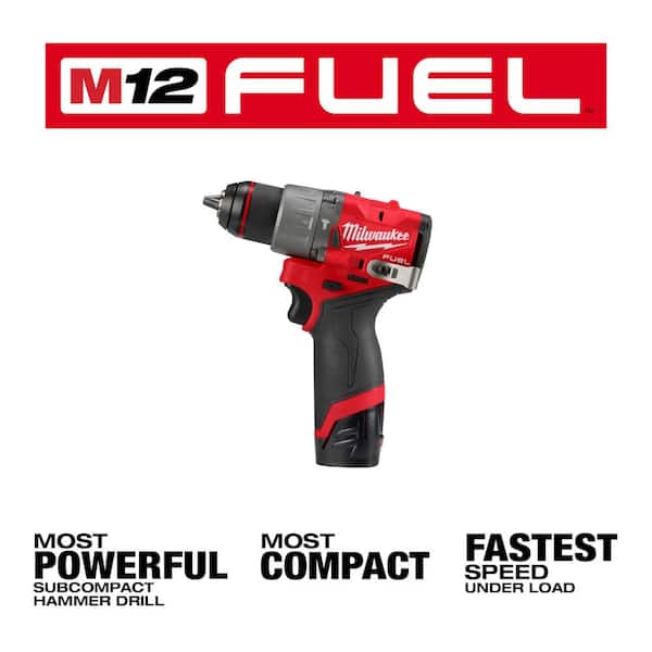 Milwaukee - M12 FUEL 12-Volt Lithium-Ion Brushless Cordless 1/2 in. Hammer Drill Kit with 1 Compact 2.0Ah Battery Pack and 1 Charger