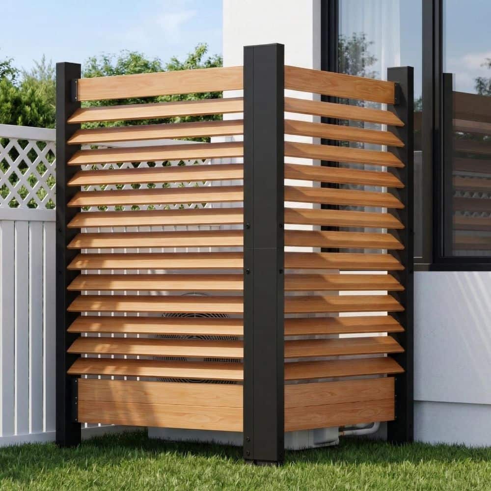 38 in. W x 60 in. H No-Dig Wood Privacy Screen Outdoor Air Conditioner Fence Wood Fired Outdoor Pizza Oven, 2-Panel