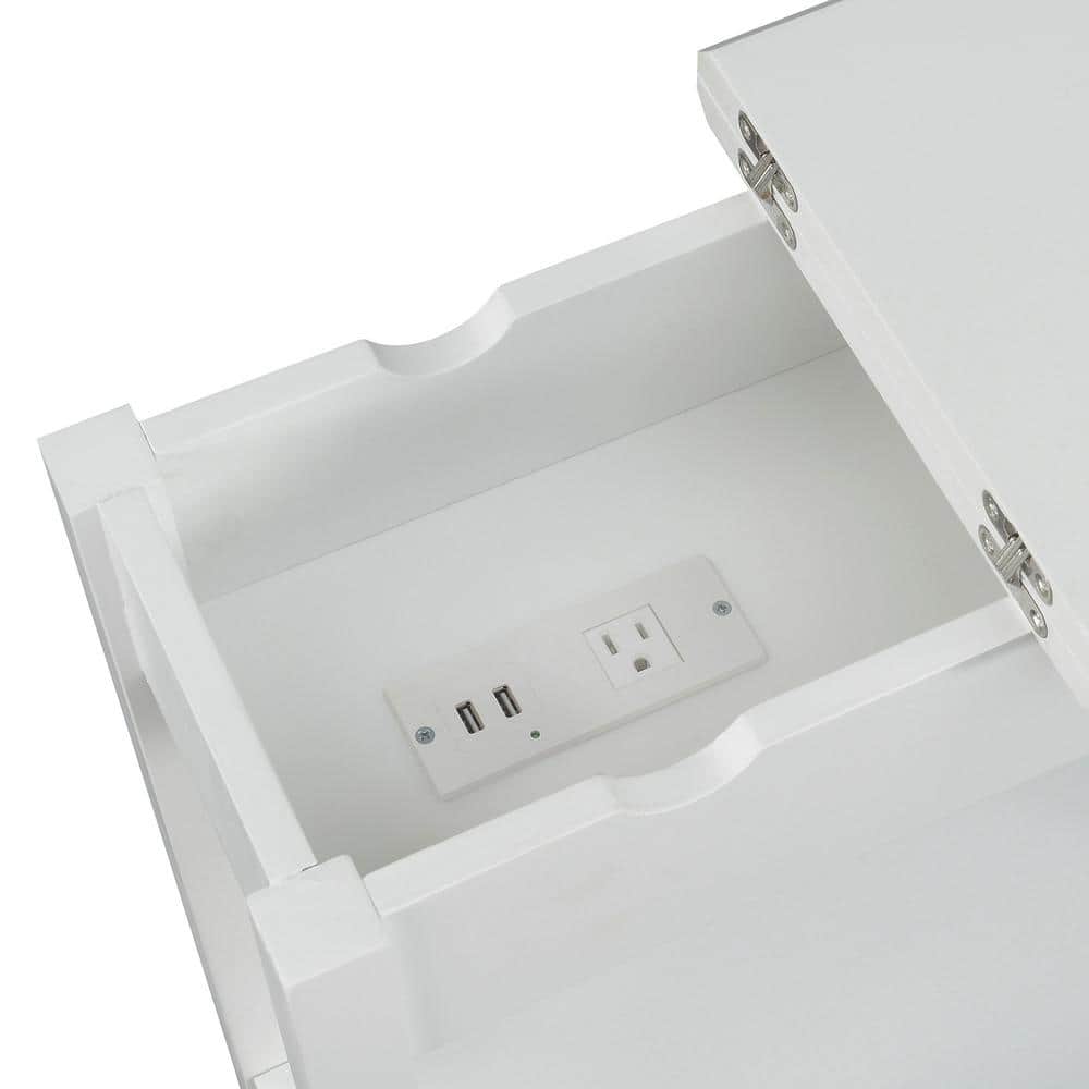 Heritage White Flip Top End Table with Built-In Charging Station