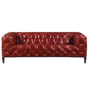85 in. Square Arm Leather Rectangle Sofa in Merlot