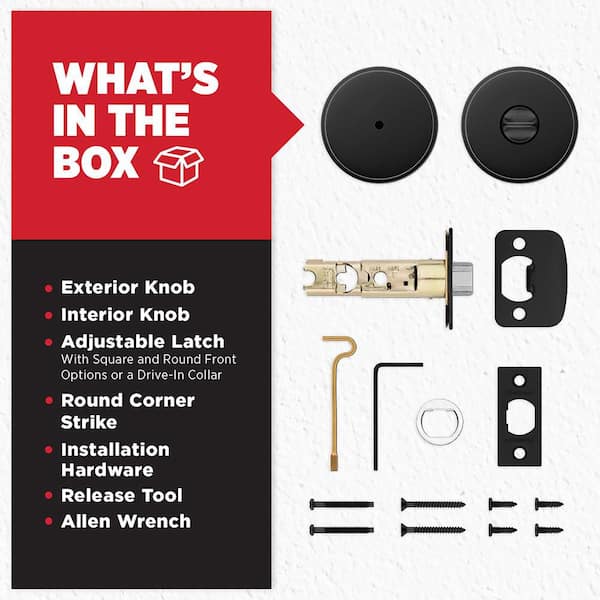 Pismo Round Matte Black Bed/Bath Door Knob Featuring Microban Antimicrobial Technology