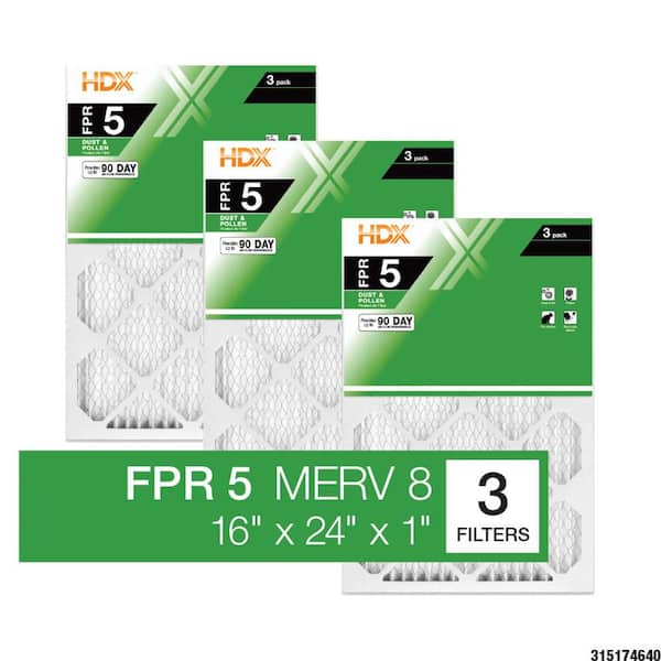 16 in. x 24 in. x 1 in. Standard Pleated Furnace Air Filter FPR 5, MERV 8 (3-Pack)