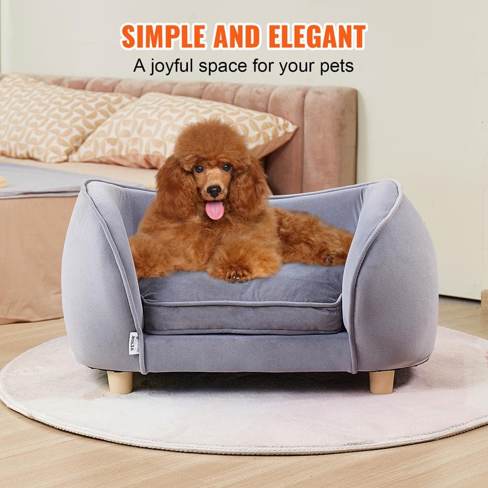 Gray Velvet Small Pet Sofa with Wooden Frame