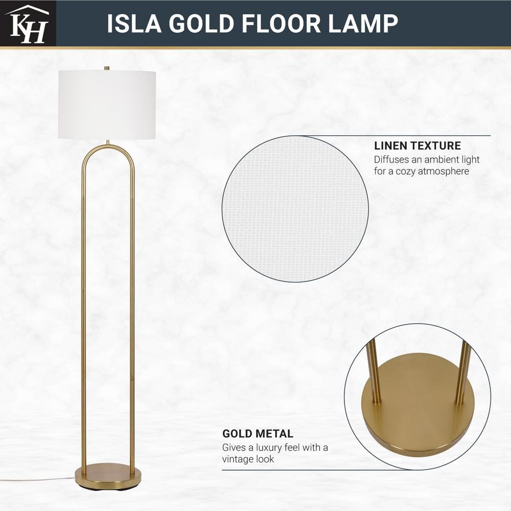 64" Gold Floor Lamp with White Linen Drum Shade