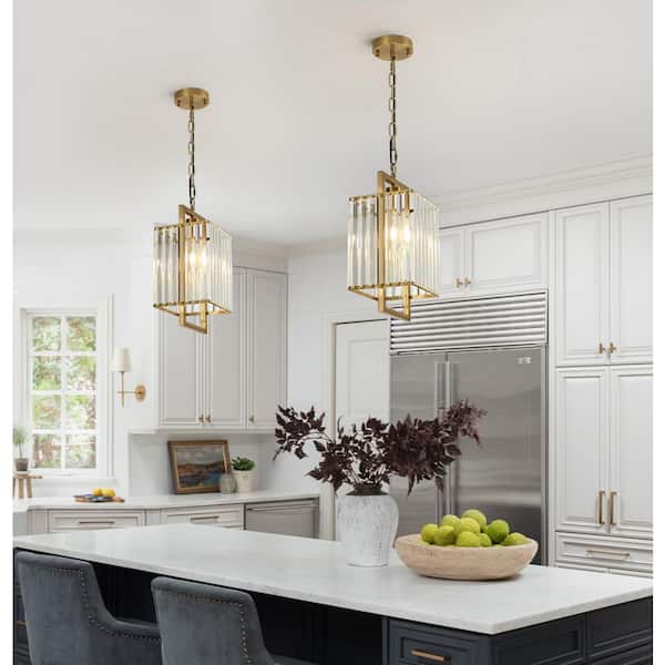 Brass Mini Crystal Pendant Light for Kitchen Island 1-Light Pendant Light Fixture