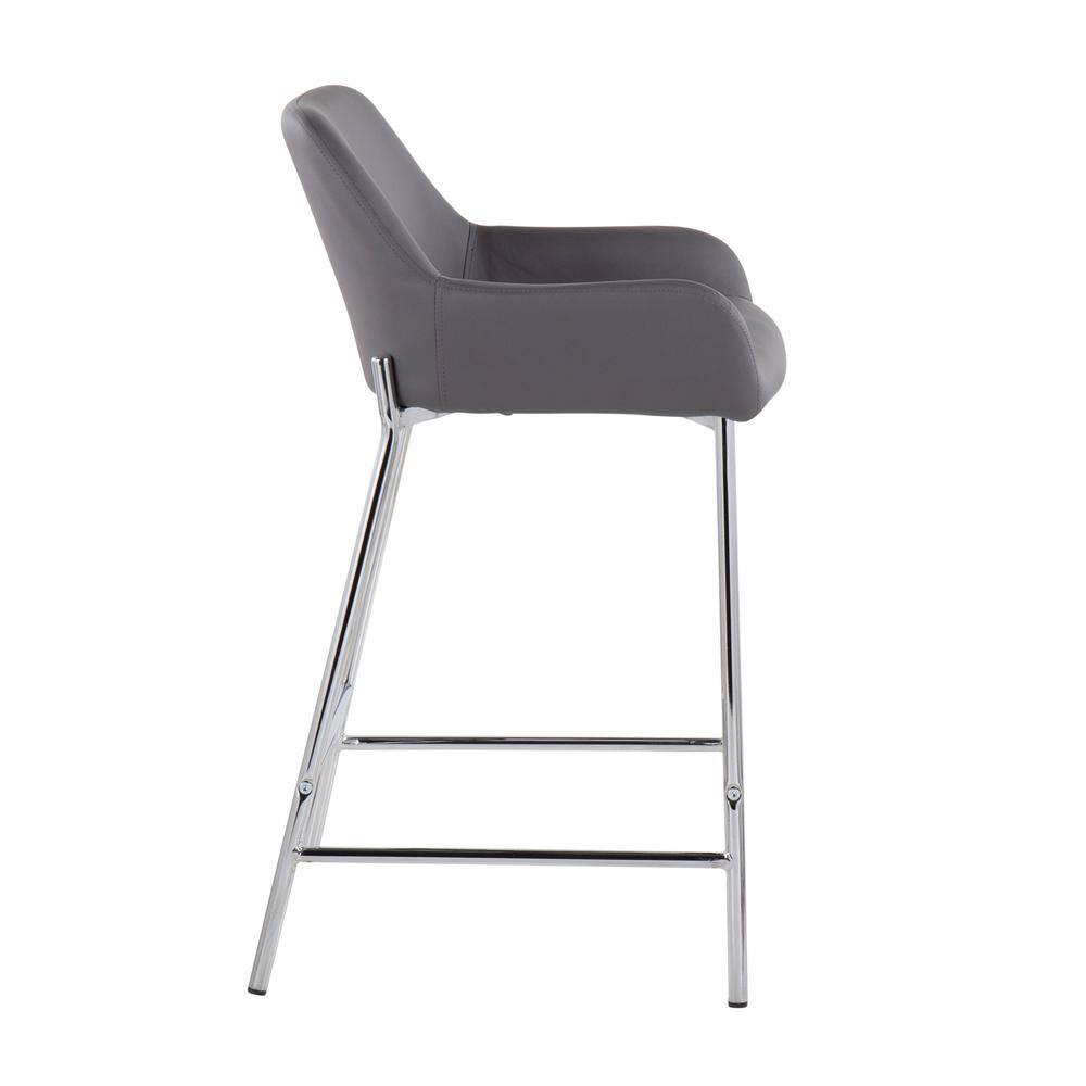 Daniella Chrome Metal and Grey Faux Leather Counter Stool
