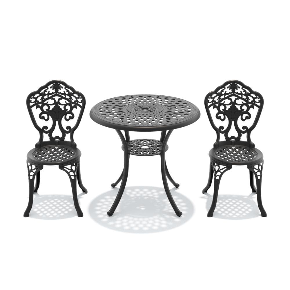 3-Piece Cast Aluminum Round Outdoor Patio Dining Set with Umbrella Hole and 2 Armless Chairs price history on PriceWatchPro