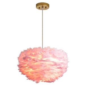 Columbus 3-Light Pink Columbus Unique/Statement Globe Chandelier with Feather Accents
