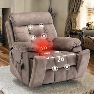 Flagship Oversized(Flat more than 6.1 ft.) Velvet Lift Recliner with Massage,Heating,Assisted Standing -Antique Brown 3