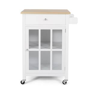 White Wood 25.25 in. Kitchen Island with 1 Drawer, 1 Glass Door and Towel Rack