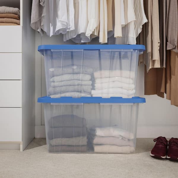HDX 27 Gal. Tough Storage Tote in Clear with Blue Atoll Lid (4