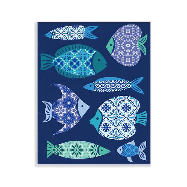 Stupell Industries Mediterranean Tiles Fish by Deborah Curiel Unframed Animal Graphic Art Print 14 in. x 11 in.