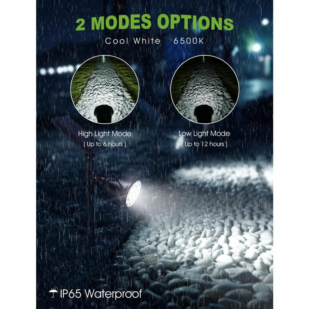Adjustable Solar Powered Outdoor Spotlights with LED Lights, 2-Pack