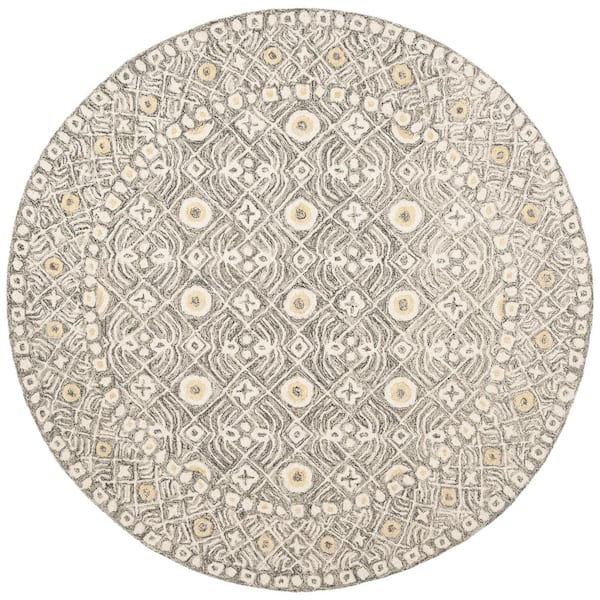 SAFAVIEH Micro-Loop Charcoal/Ivory 5 ft. x 5 ft. Round Border Distressed Area Rug