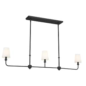 Pallas 48.25 in. 3-Light Black Traditional Shaded Linear Chandelier for Dining Room