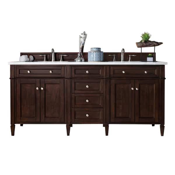 James Martin Vanities Brittany 72.0 in. W x 23.5 in. D x 34 in. H Bathroom Vanity in Burnished Mahogany with White Zeus Quartz Top