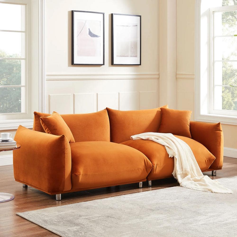 Monland 89 in. Round Arm Velvet Upholstery MidCentury Modern Rectangle