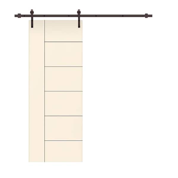CALHOME Modern Classic 24 in. x 96 in. Beige Stained Composite MDF Paneled Sliding Barn Door with Hardware Kit