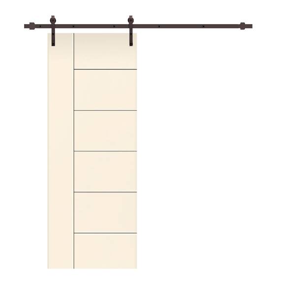 CALHOME Modern Classic 30 in. x 96 in. Beige Stained Composite MDF Paneled Sliding Barn Door with Hardware Kit