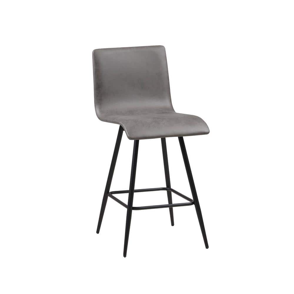 Black Faux Leather Swivel Counter Stool with Metal Base