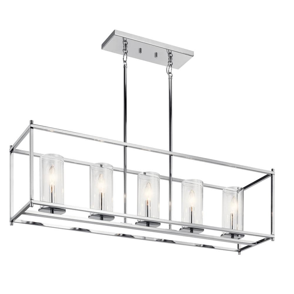 KICHLER Crosby 5-Light Chrome Contemporary Candlestick Dining Room Linear Chandelier with Clear Glass Shade