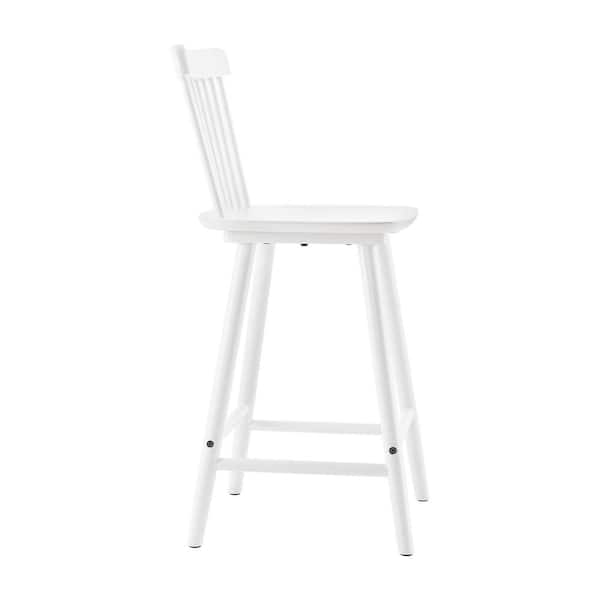 24 in. White Classic Windsor Back Contoured Seat Bar Stools Solid Wood Counter Height Barstools(Set of 3)