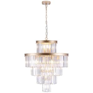 5-Tier 15-light Gold Crystal Chandelier for Living Room and Kitchen Island with no bulbs included