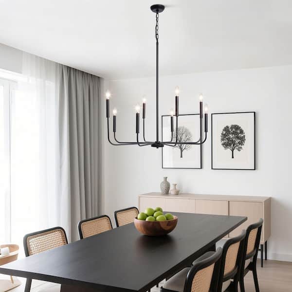 LNC Industrial 31.5 in. 8-Light Black Candlestick Chandelier for