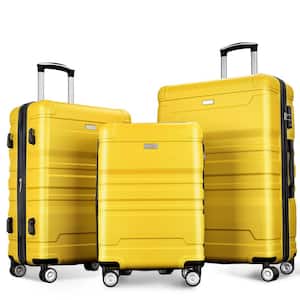 Yellow Lightweight 3-Piece Expandable ABS Hardshell Spinner Luggage Set with TSA Lock