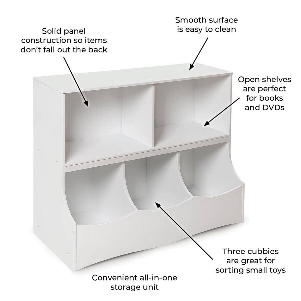 White MDF Kids Toy Storage Organizer with Cubby Bins