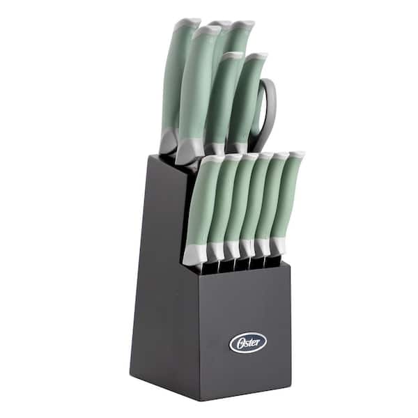 Lindbergh 14-Piece Stainless Steel Knife Set in Green with Soft Grip Handles