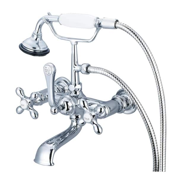 Water Creation 3-Handle Vintage Claw Foot Tub Faucet with Handshower and Cross Handles in Triple Plated Chrome