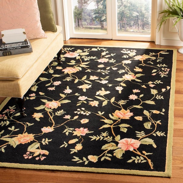 Chelsea Black Doormat 3 ft. x 5 ft. Speckled Floral Border Area Rug