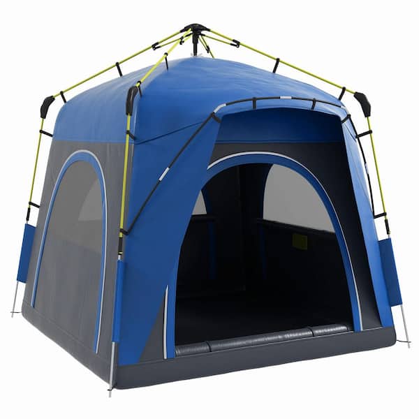 4 Person Outdoor Camping Tents Pop Up Tent Style Quick Setup Automatic Hydraulic Family Travel Tent with Windows Blue
