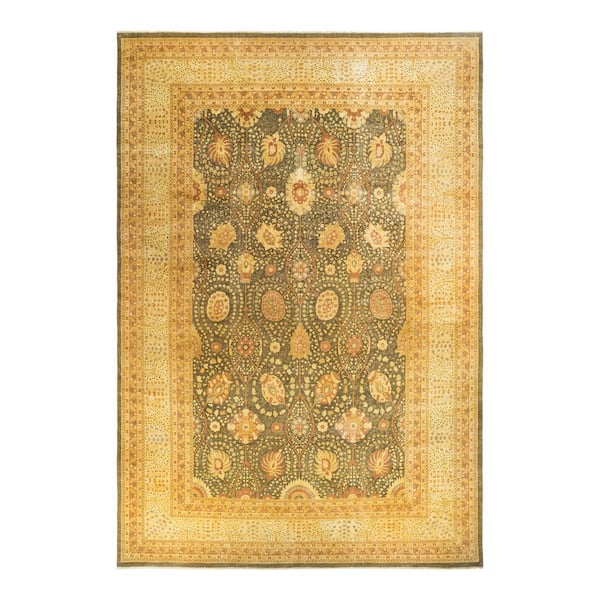 Mogul Green 12 ft. x 18 ft. Oriental Wool Indoor Area Rug