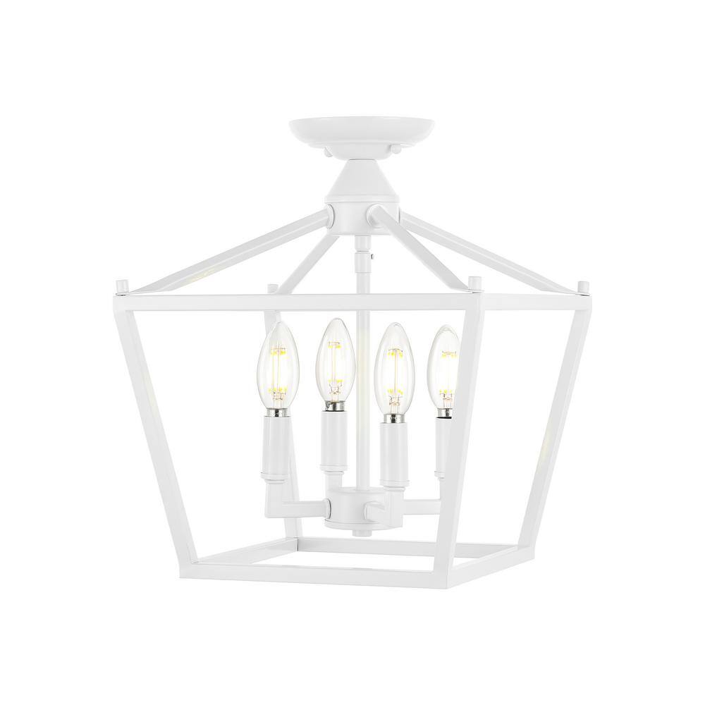 White Iron Farmhouse LED Lantern Flush Mount Light