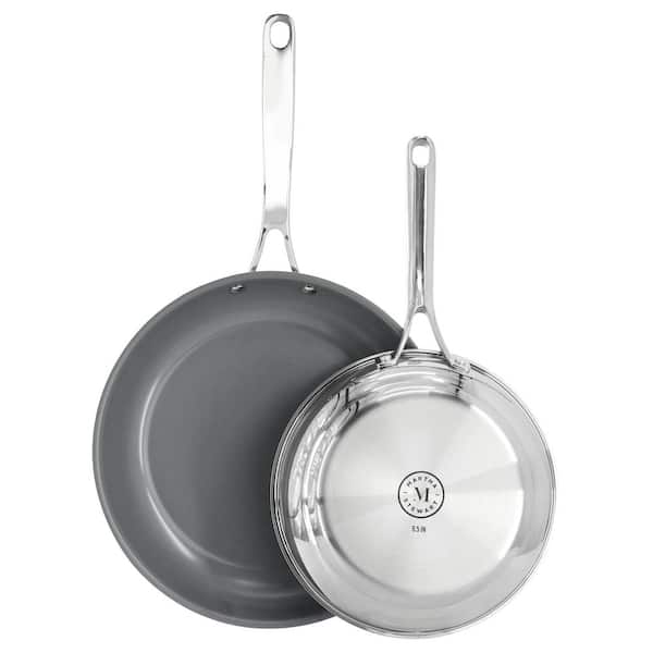 MARTHA STEWART 12 in., 9.5 in. Delaroux  2-Piece Stainless Steel Ceramic Nonstick Frying Pan Set in Grey